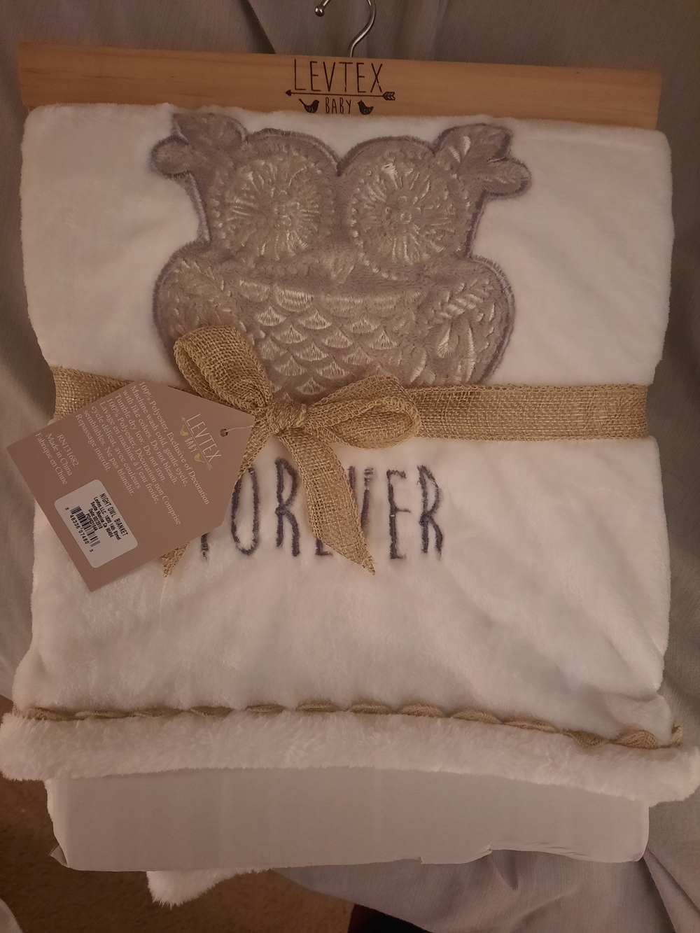 Levtex White & Taupe Owl Baby Blanket